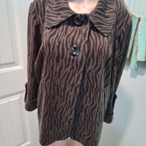 First Option Too Plus Size 16W Brown Zebra Print Coat